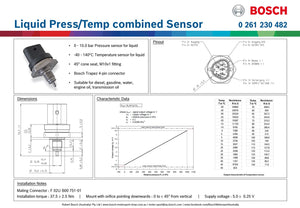 Bosch 145 PSI / 10 Bar Pressure sensor and combination Temperature sensor (PS150)