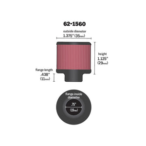 K&N Crank Case Vent Air Filter - 19MM ID, Rubber Top - 35MM OD