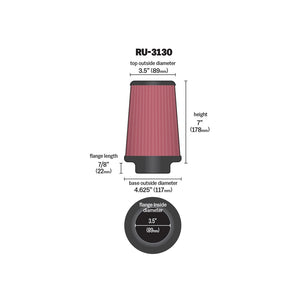 K&N Universal Pod Filter - 3.5" Inlet - 7" Tall x 4.625" Base Outside Diameter