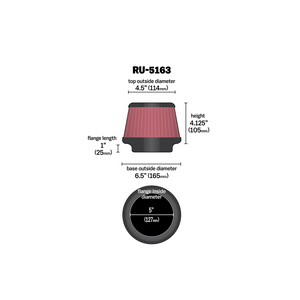 K&N Universal Pod Filter - 5" Inlet - 4.125" Tall x 6.5" Base Outside Diameter