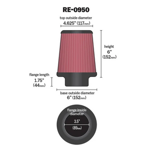 K&N Universal Pod Filter - 3.5" Inlet - 6" Tall x 6" Base Outside Diameter