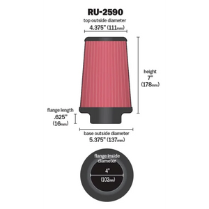 K&N Universal Pod Filter - 4" Inlet - 7" Tall x 5.375" Base Outside Diameter