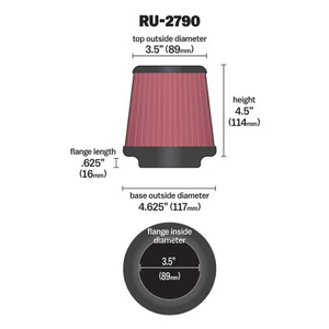 K&N Universal Pod Filter - 3.5" Inlet - 4.5" Tall x 4.625" Base Outside Diameter