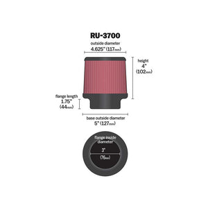 K&N Universal Pod Filter - 3" Inlet - 4" Tall x 5" Base Outside Diameter