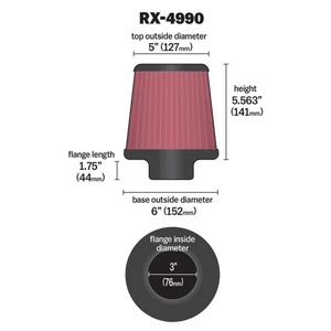 K&N Universal Pod Filter - 3" Inlet - 5.563" Tall x 6" Base Outside Diameter