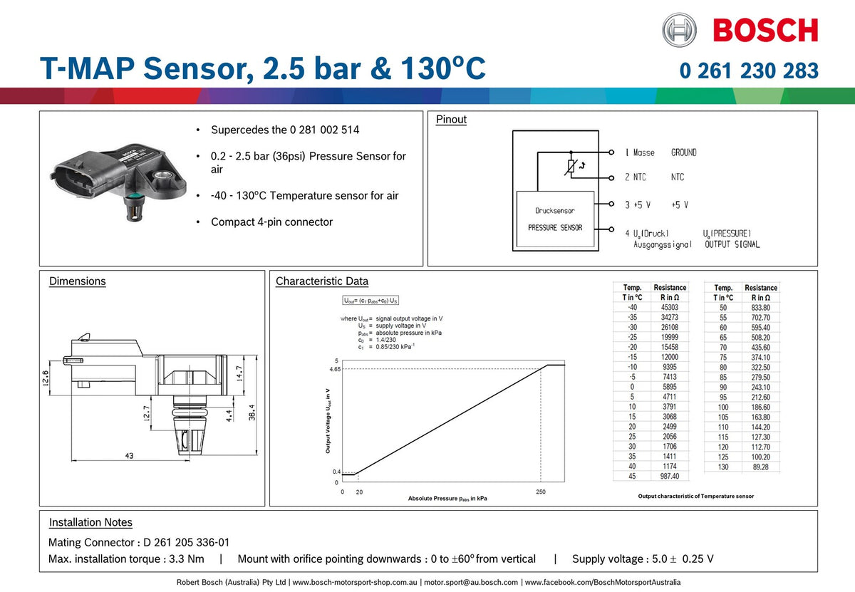 T-MAP Sensor, 2.5 bar & 130 degC
