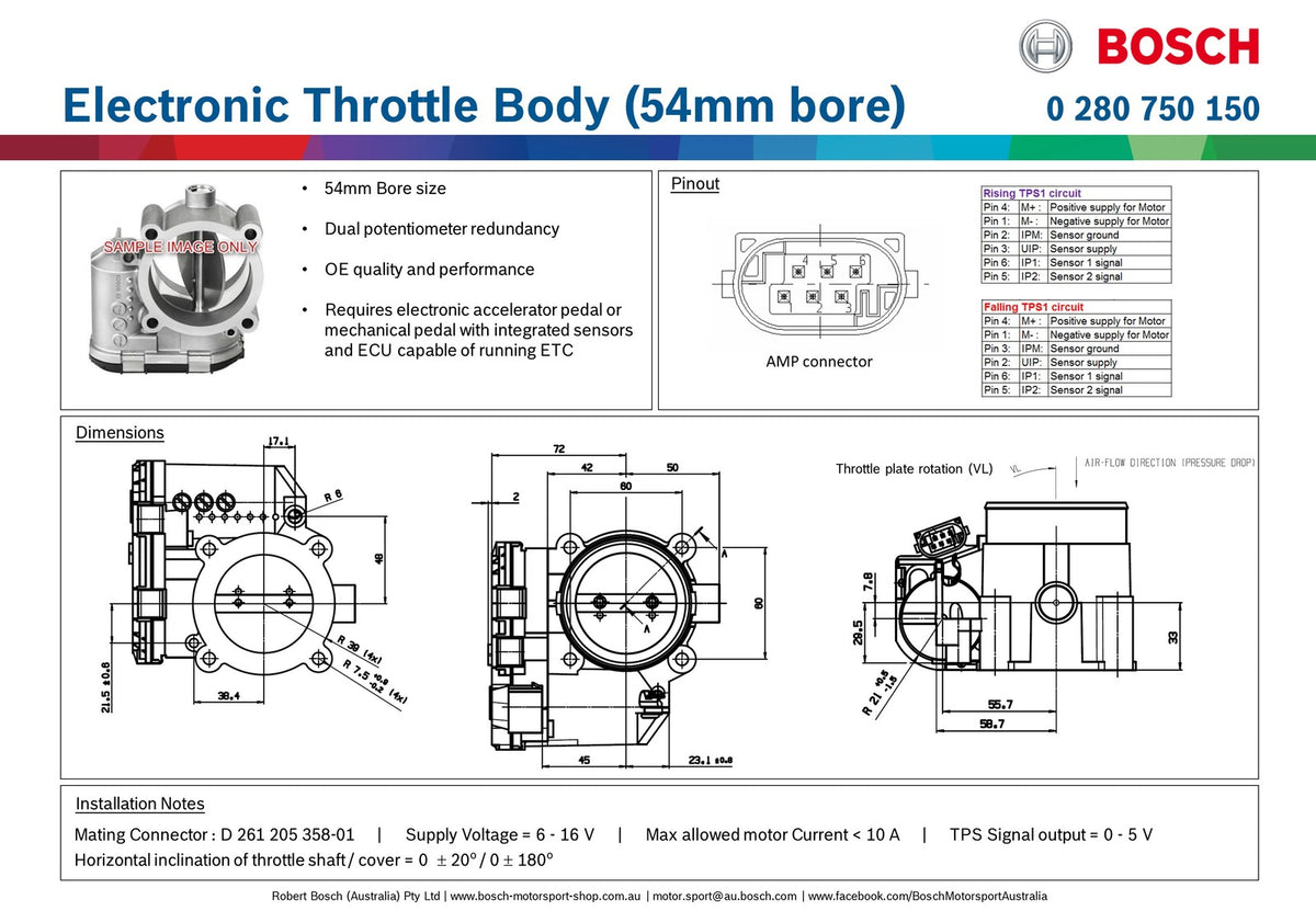 Bosch Motorsports Electronic Throttle Body - 54mm Bore