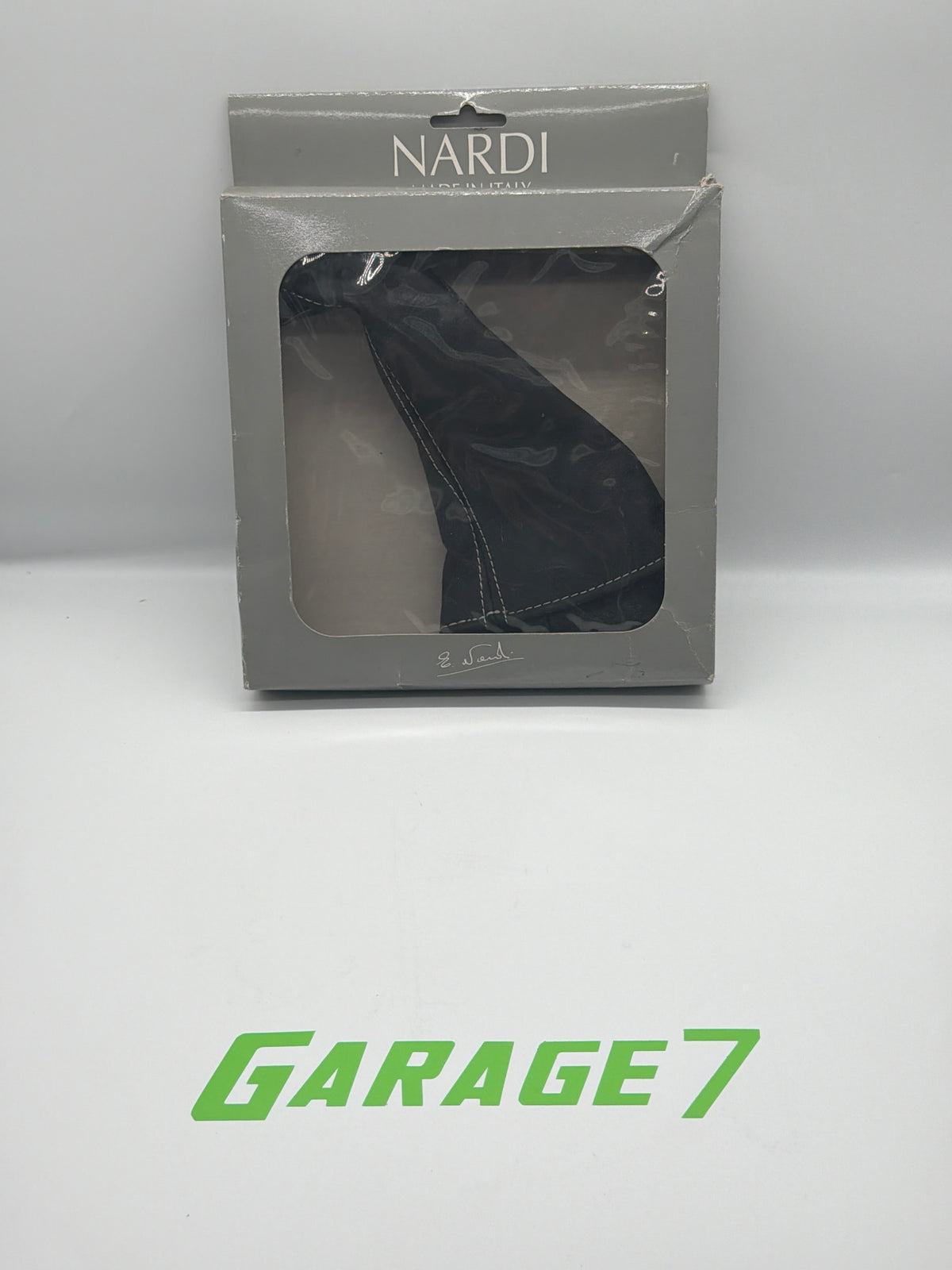 Nardi Leather Handbrake Gaiter - Black smooth leather - silver stitching
