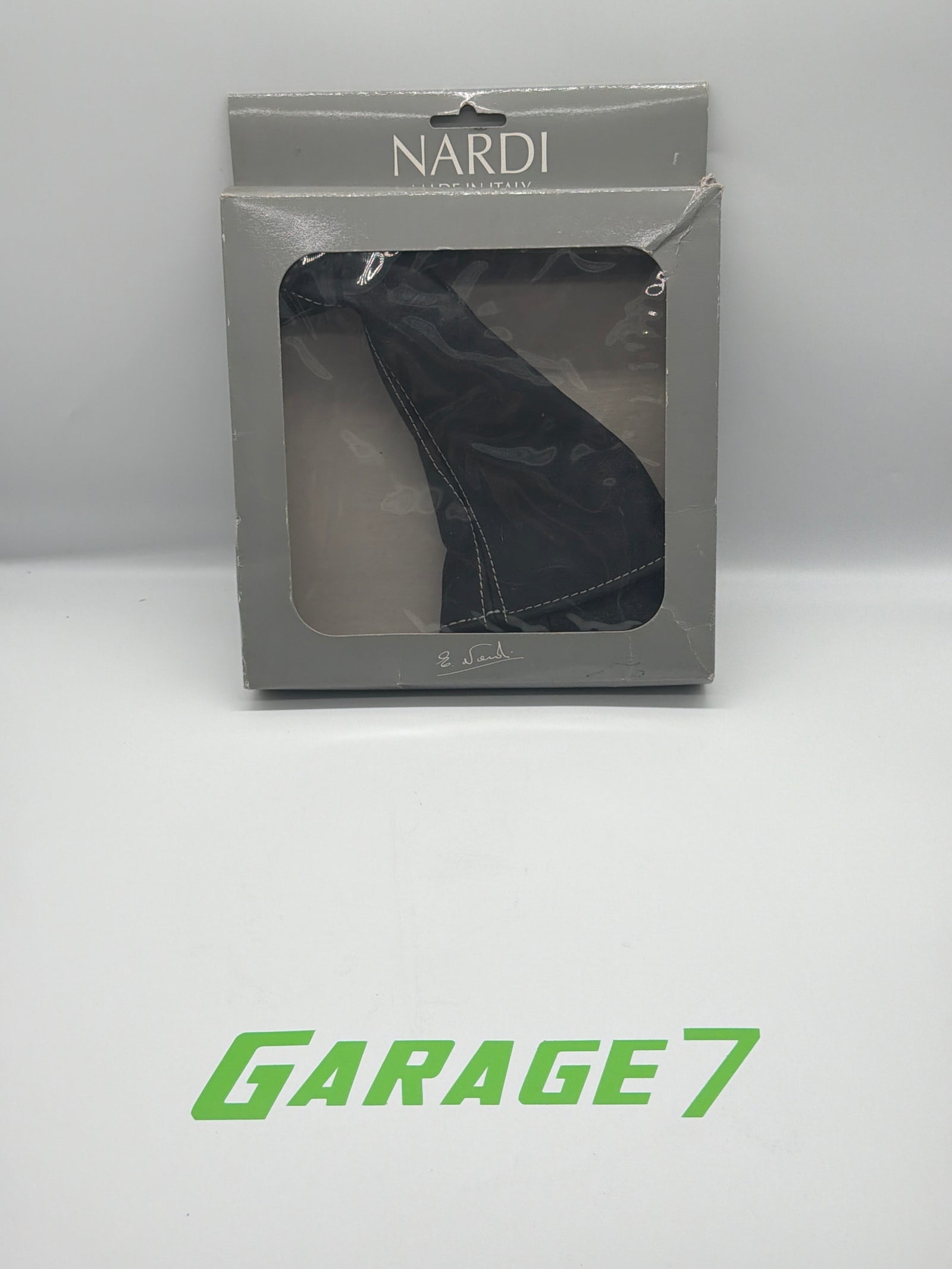 Nardi Leather Handbrake Gaiter - Black smooth leather - silver stitching