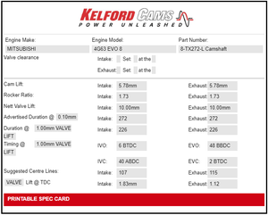 Kelford Camshaft Set - 4G63 Evo8 Hydraulic Lifter