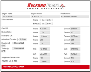 Kelford Camshaft Set - 4G63 Evo8 Hydraulic Lifter