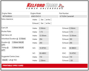 Kelford Camshaft Set - 4G63 Evo8 Hydraulic Lifter