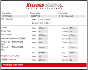 Kelford Camshaft Set - 4G63 Evo8 Hydraulic Lifter