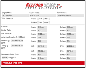 Kelford Camshaft Set - 4G63 Evo8 Hydraulic Lifter