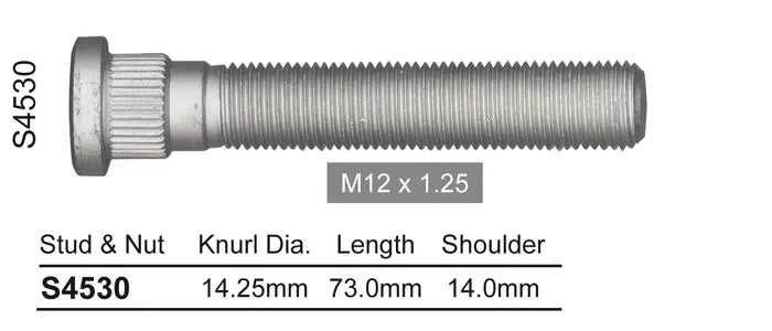 ‘Nice' Extended Wheel Stud, M12x1.25mm (14.3mm Knurl)