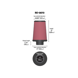 K&N Universal Pod Filter - 4" Inlet - 9" Tall x 6" Base Outside Diameter