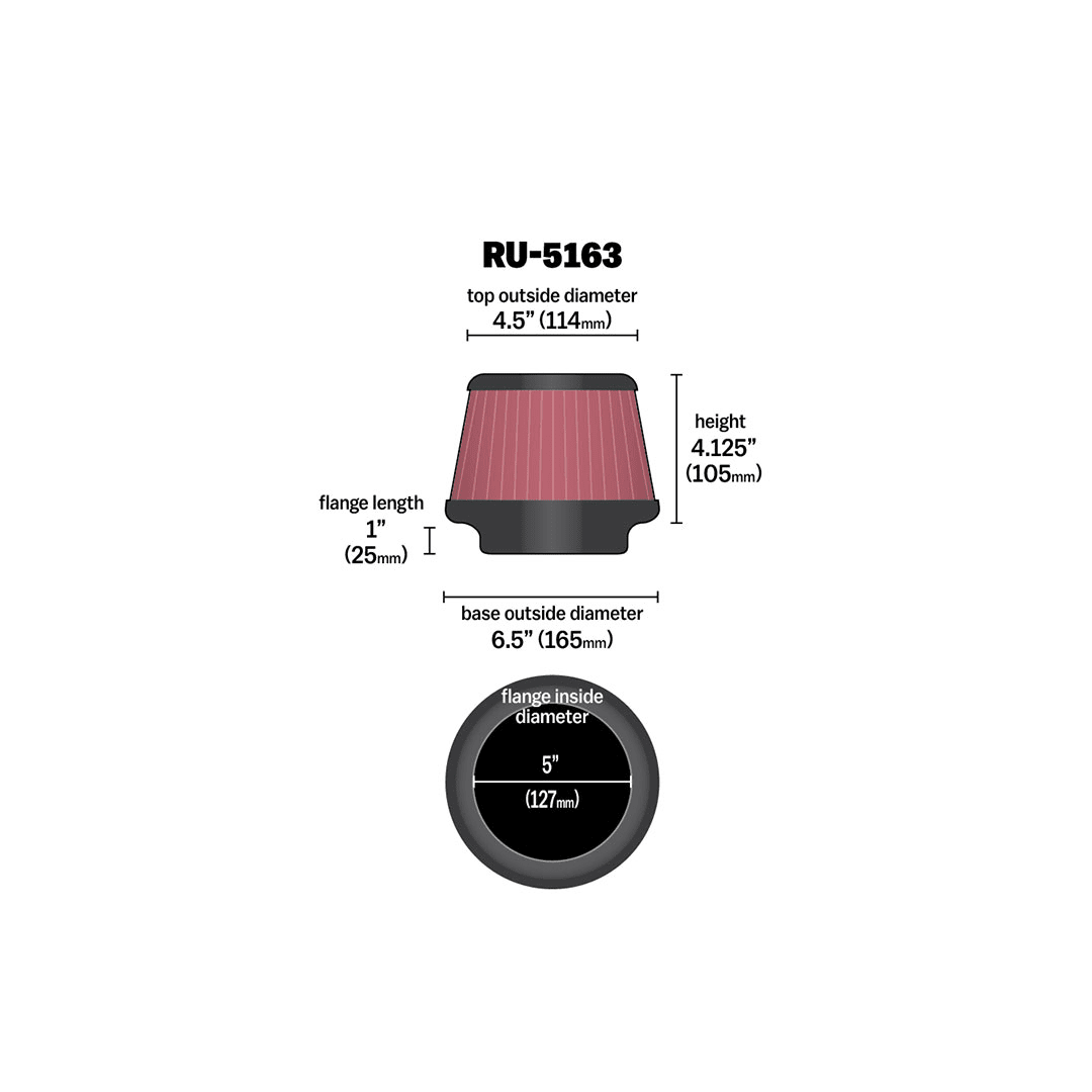K&N Universal Pod Filter - 5" Inlet - 4.125" Tall x 6.5" Base Outside Diameter