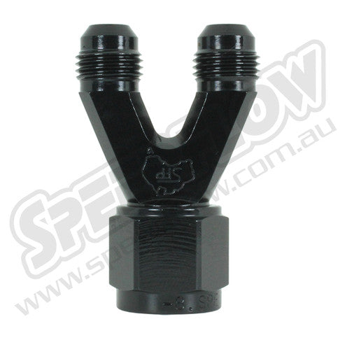 Speedflow -10AN/-08AN 100 Series Female/2X Male 'Step Y' Swivel - Black