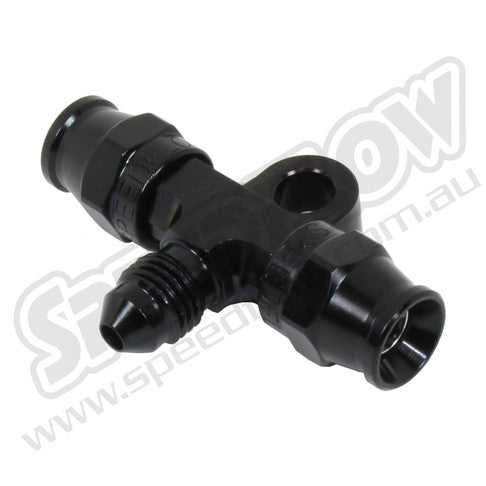 Speedflow -03AN 200 Series 'Hose End Tee W Bracket' - 2XFemale, 1Xmale - Black