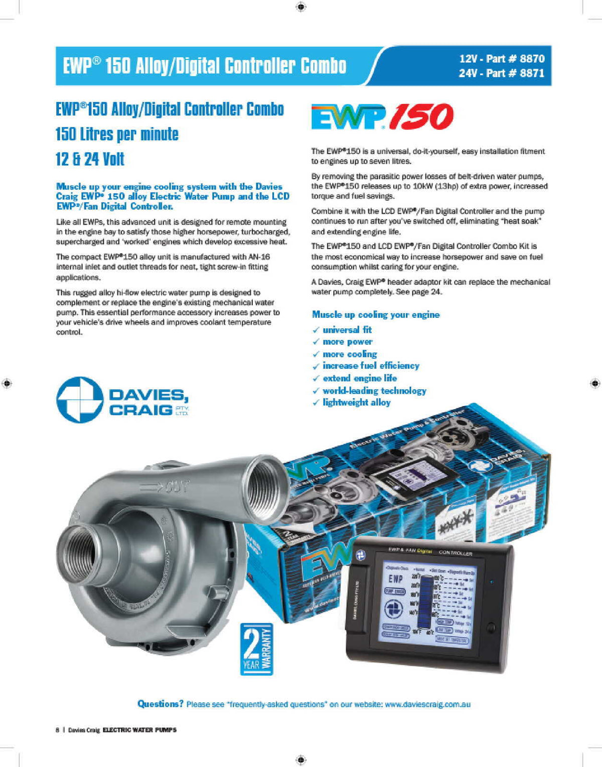 PWR Electric Water Pump 150L/Min - Aluminium Casing with LCD Controller