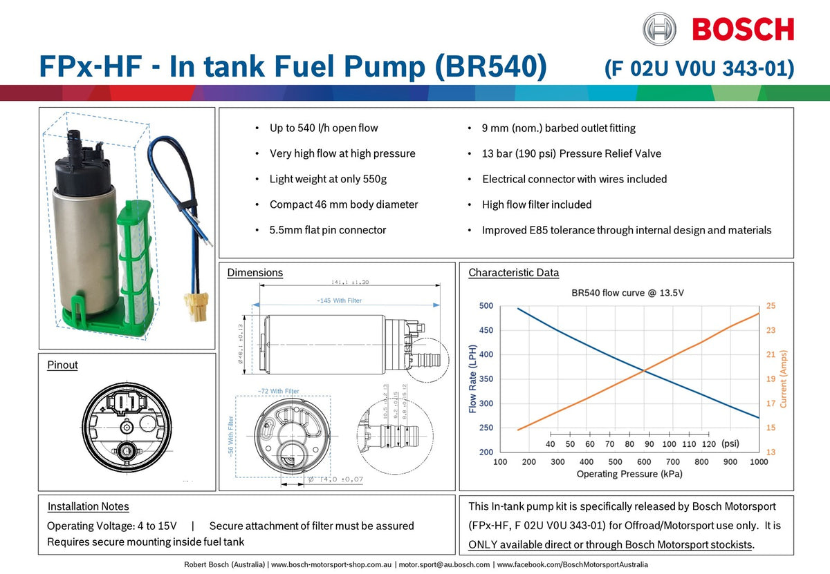 Bosch Motorsports FPx-HF - In-tank Fuel Pump. Up to 540 l/h (BR540)