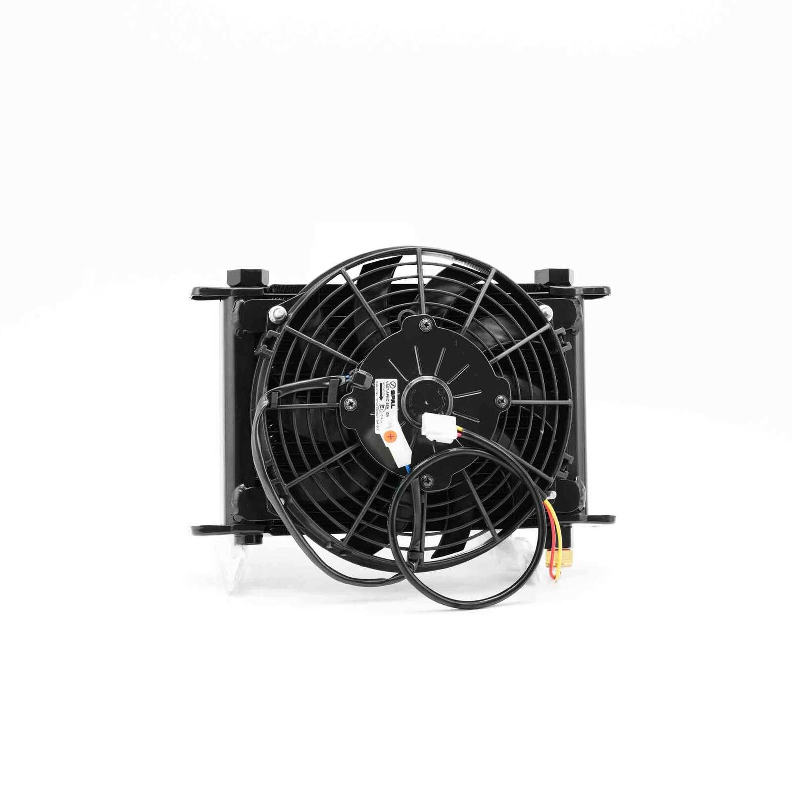 PWR Engine Oil Cooler - Plate and Fin 280 x 189 x 37mm - 21 Row suits 9" SPAL Fan, Temp Switch Boss