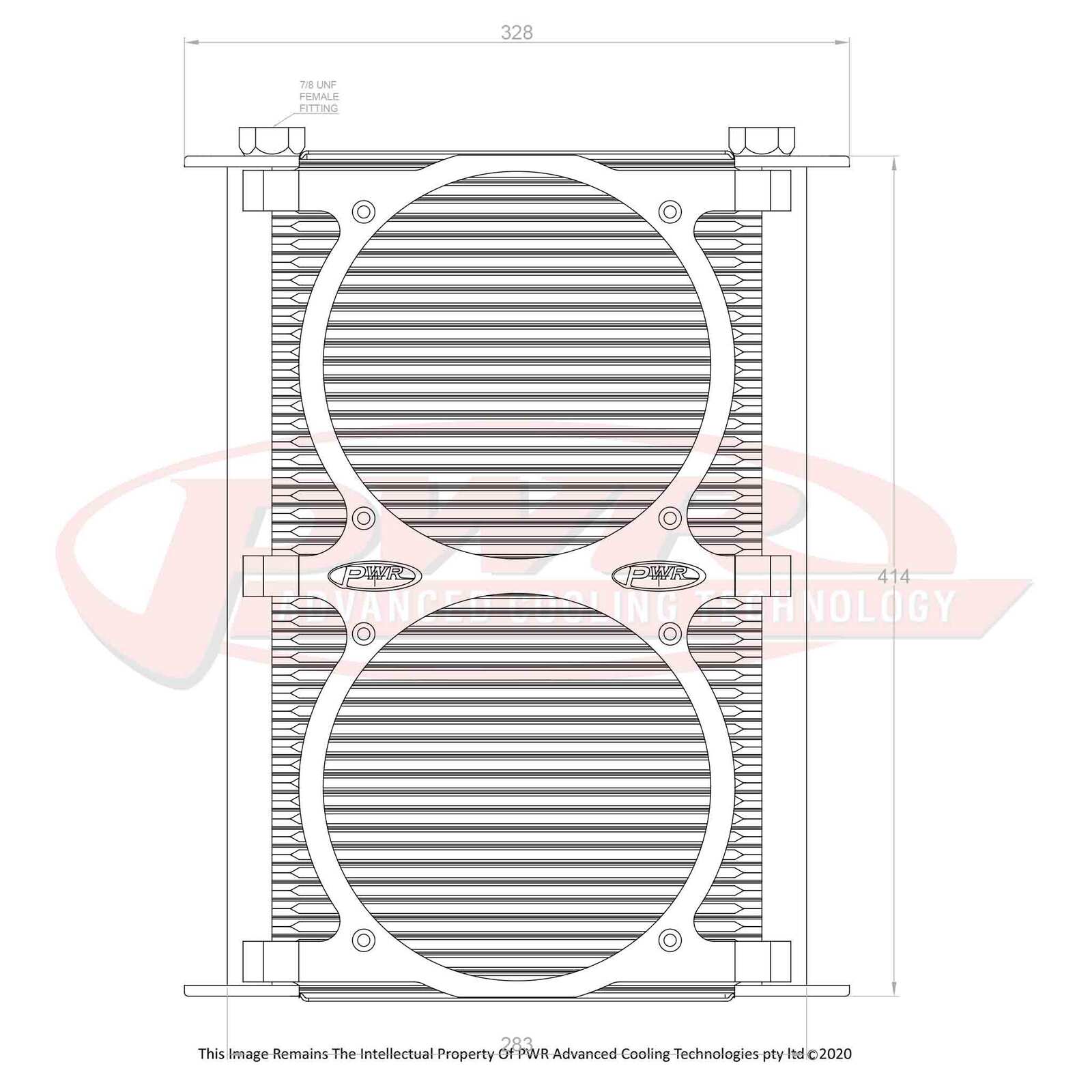 PWR Engine Oil Cooler - Plate and Fin 280 x 423 x 37mm - 48 Row suits 2 x 8" SPAL Fans
