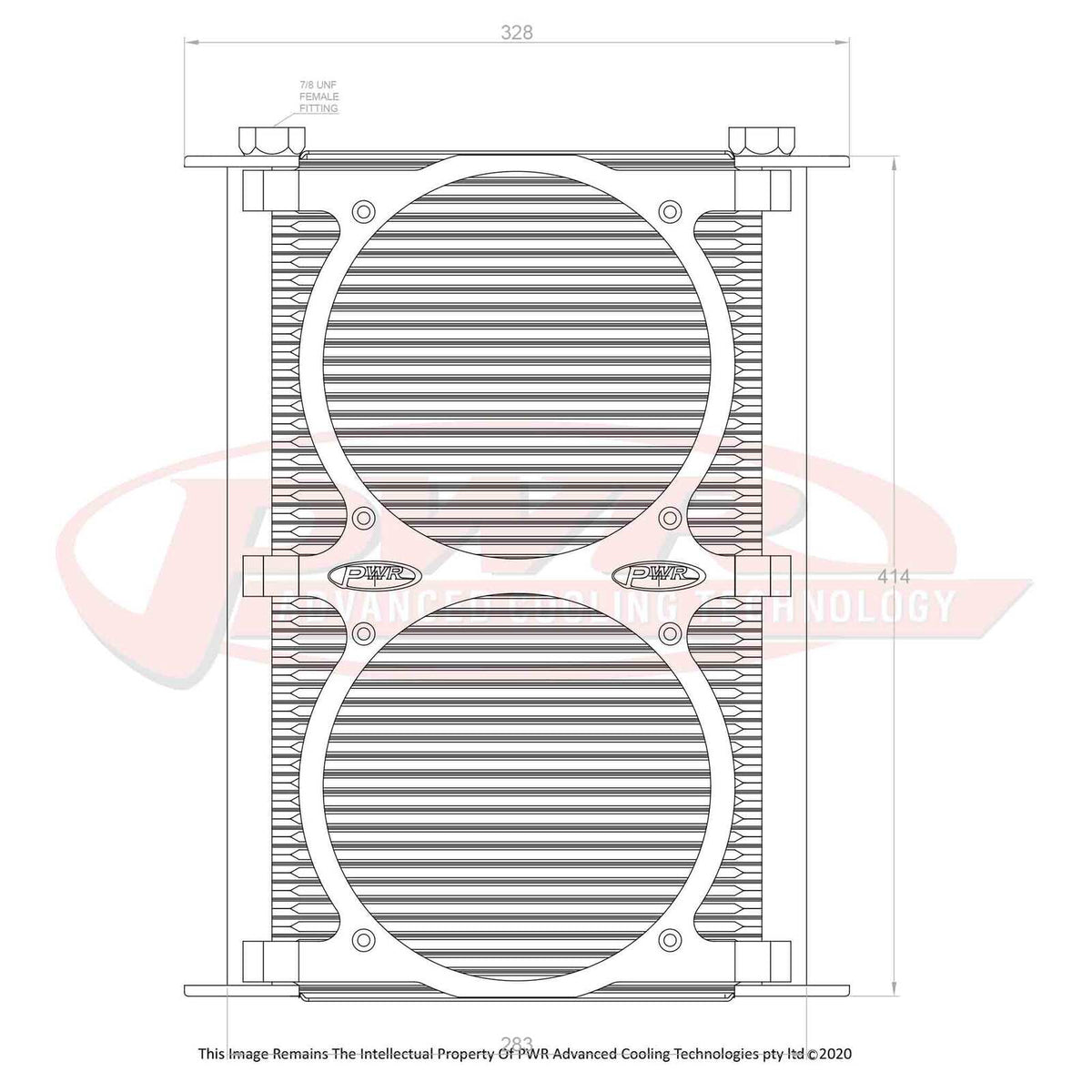 PWR Engine Oil Cooler - Plate and Fin 280 x 423 x 37mm - 48 Row