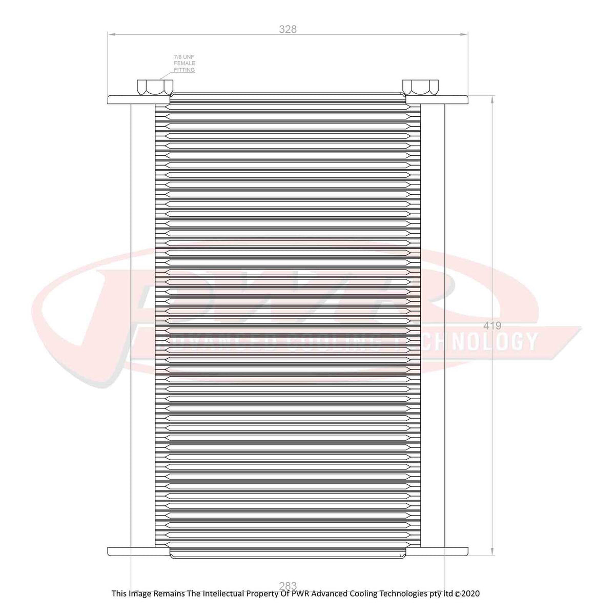 PWR Engine Oil Cooler - Plate and Fin 280 x 423 x 37mm - 48 Row