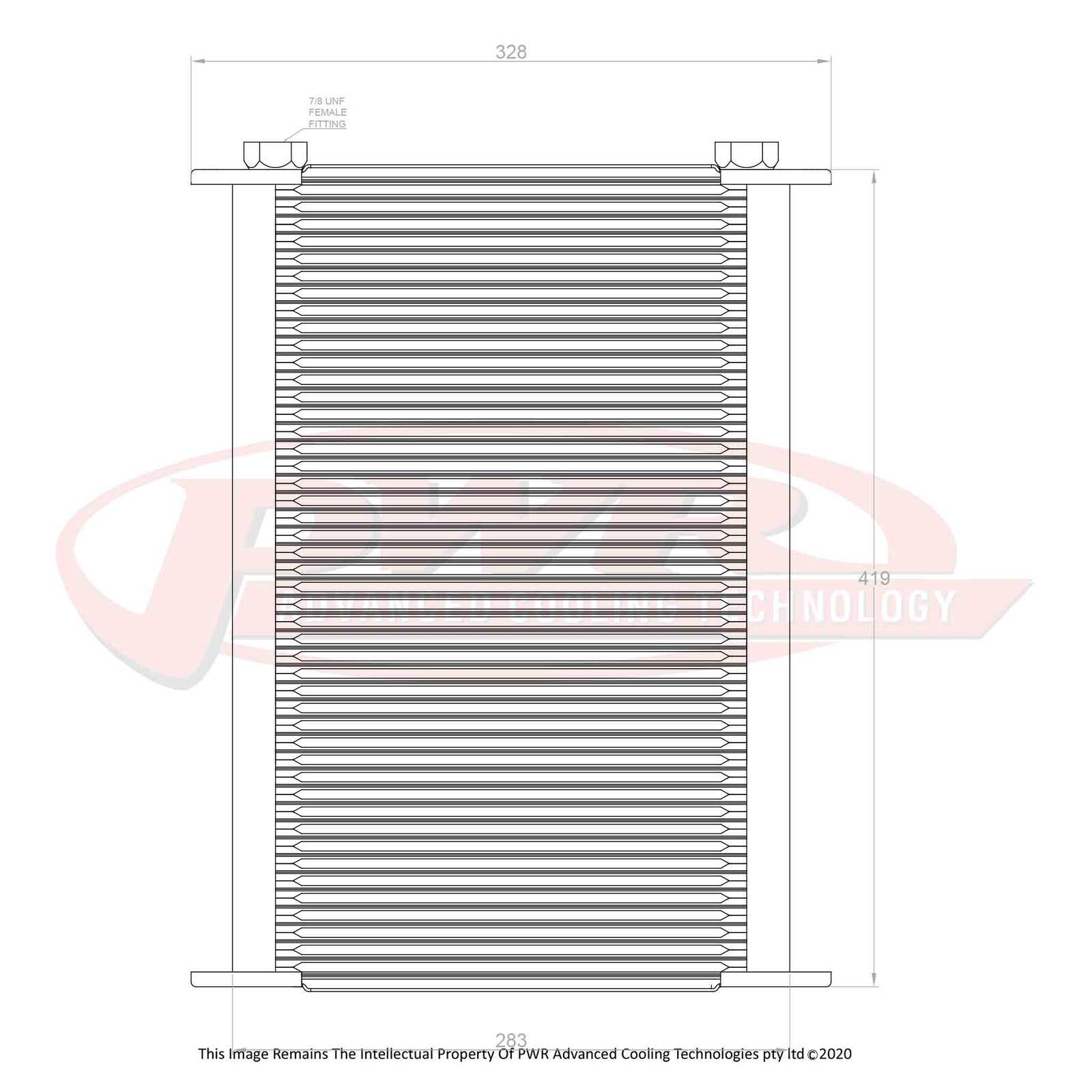 PWR Engine Oil Cooler - Plate and Fin 280 x 423 x 37mm - 48 Row
