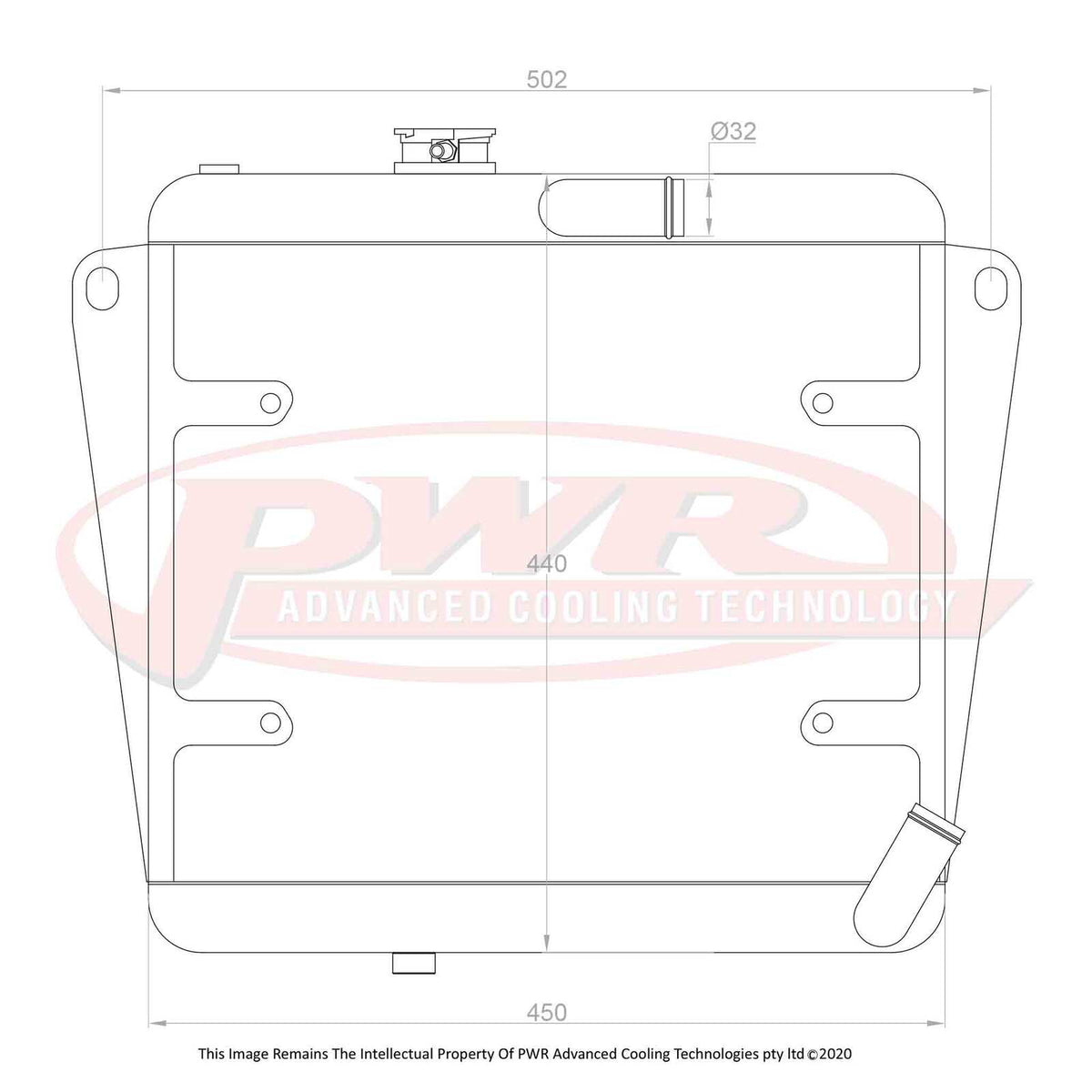 PWR 55mm Radiator - Alfa Romeo 1750 GTV 67-72/2000 GTV 70-77 w/ 13" SPAL Fan Mounts