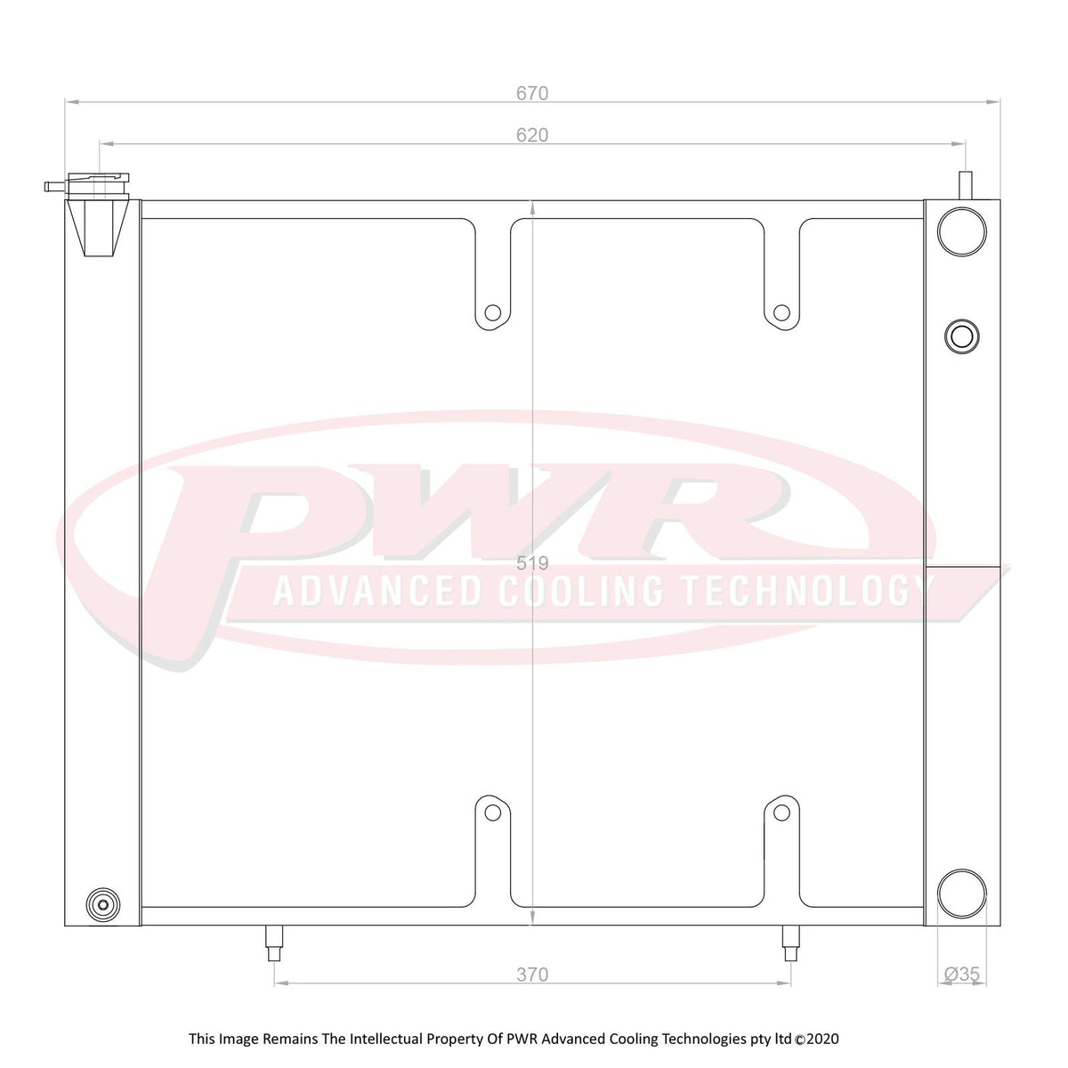 PWR 55mm 2-Pass Crossflow Radiator - Nissan Skyline R34 GTR 99-02 w/ 16" SPAL Fan Mounts