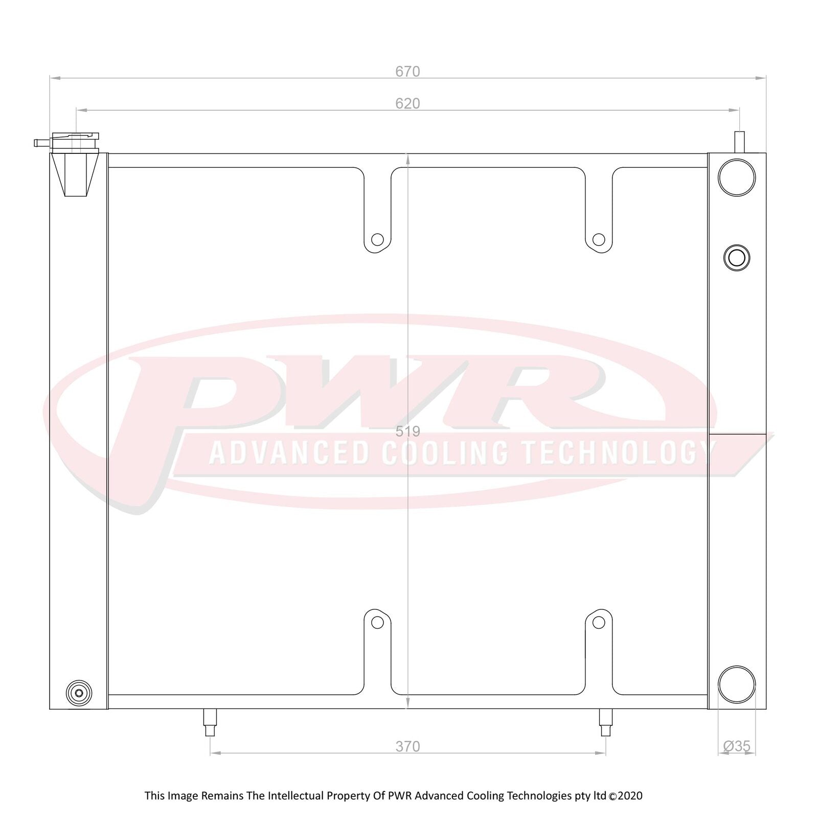PWR 55mm 2-Pass Crossflow Radiator - Nissan Skyline R34 GTR 99-02 w/ 16" SPAL Fan Mounts
