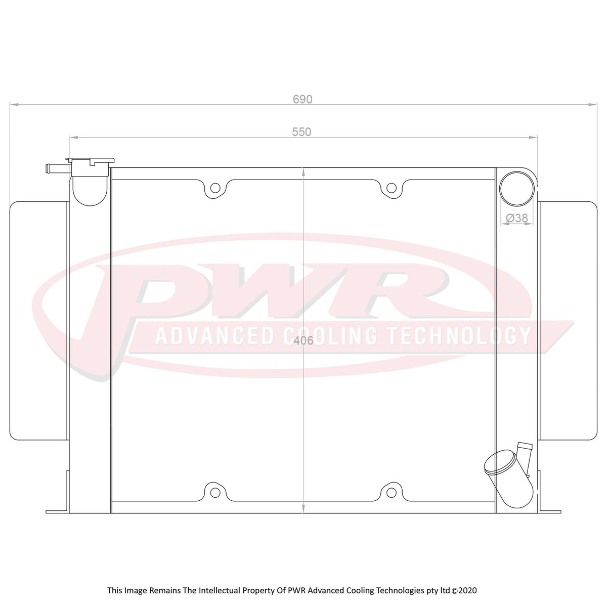 PWR 55mm Radiator - Mazda RX7 Series 1-3 79-85 w/ Angled Bottom Outlet + 16" SPAL Fan Mounts