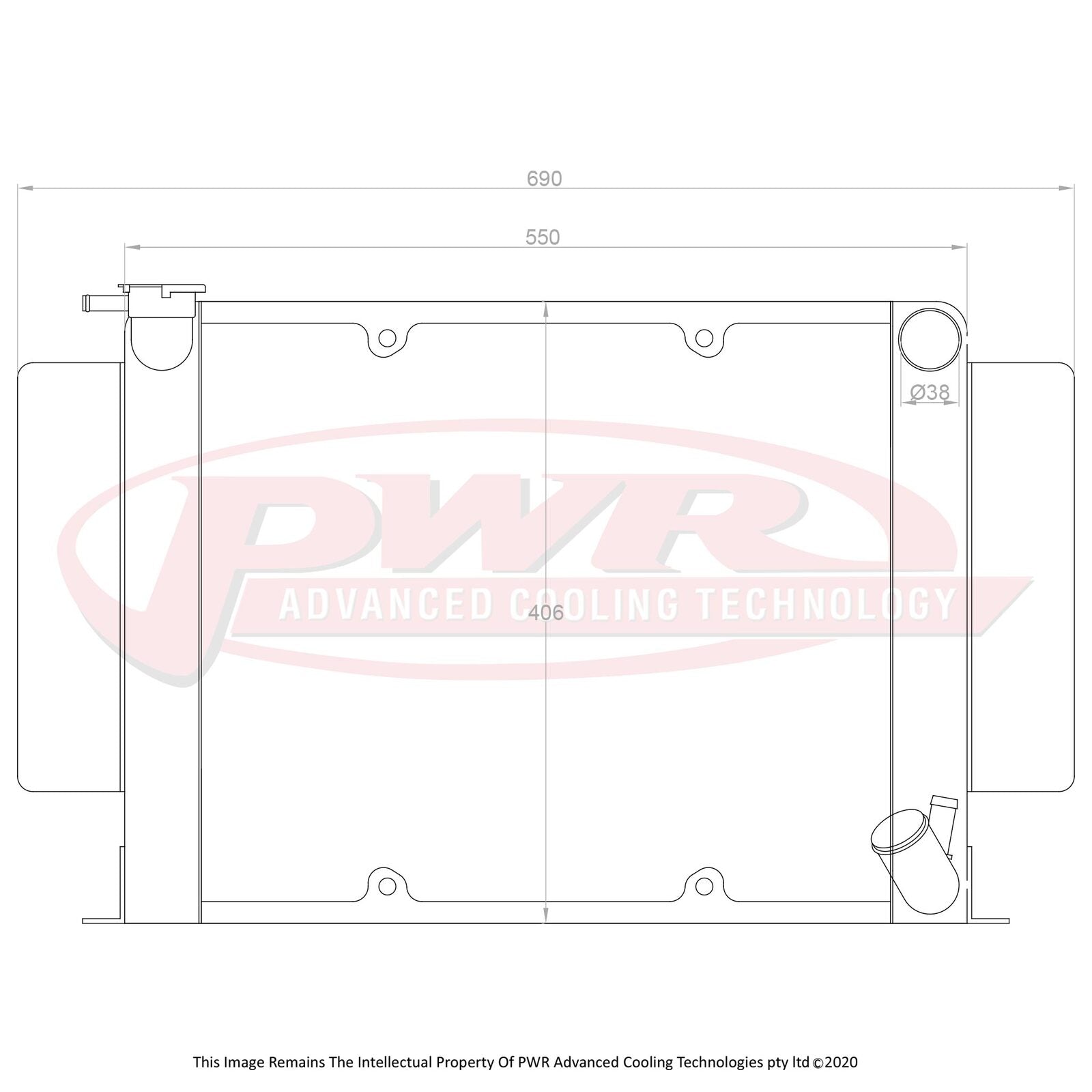 PWR 55mm Radiator - Mazda RX7 Series 1-3 79-85 w/ Angled Bottom Outlet + 16" SPAL Fan Mounts