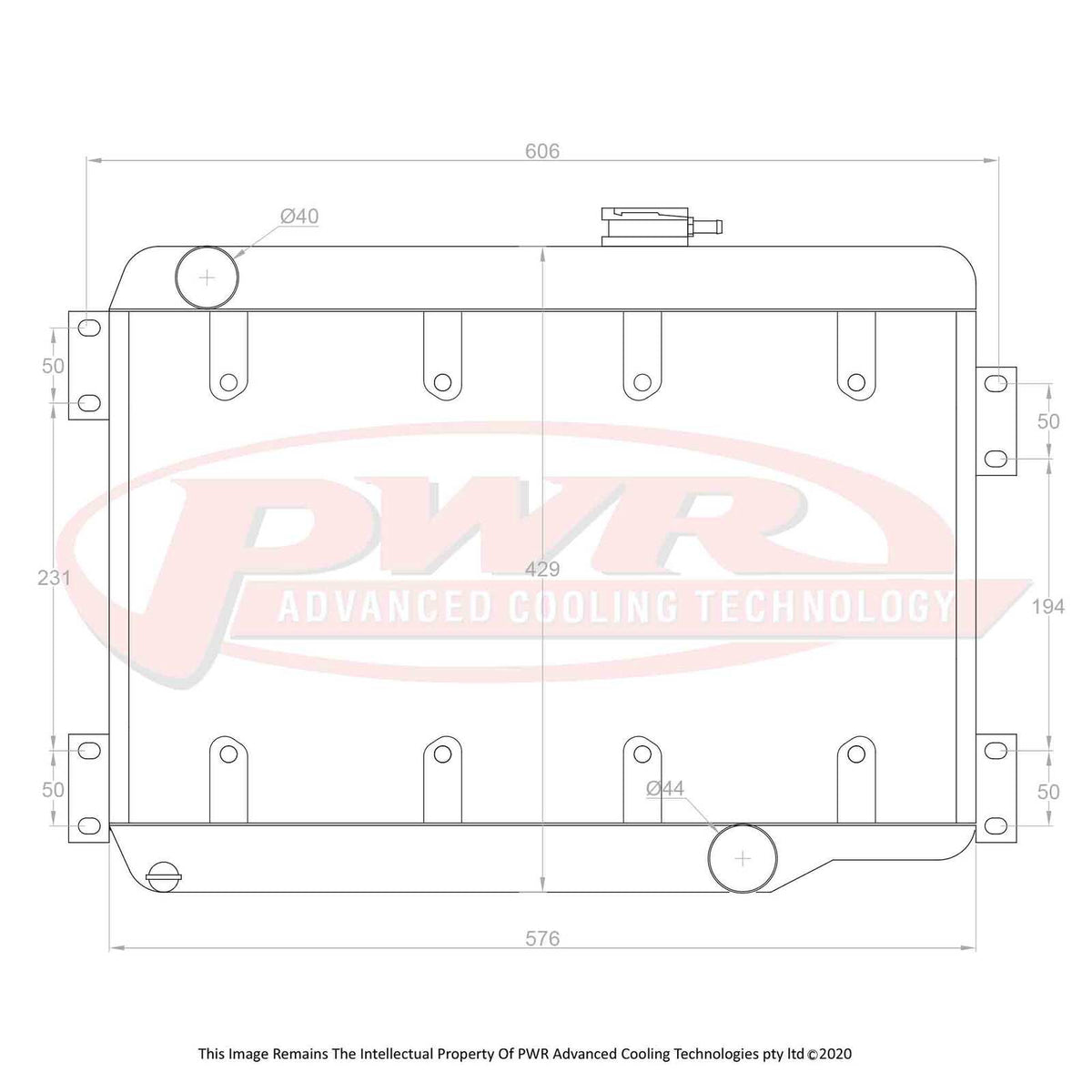 PWR 55mm Radiator - Holden EH Chev V8 63-65