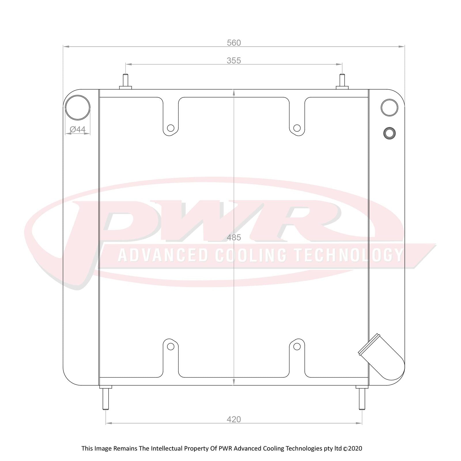 PWR 55mm Radiator - Jaguar E-Type 4.2L 66-68 w/ 16" SPAL Fan Mounts