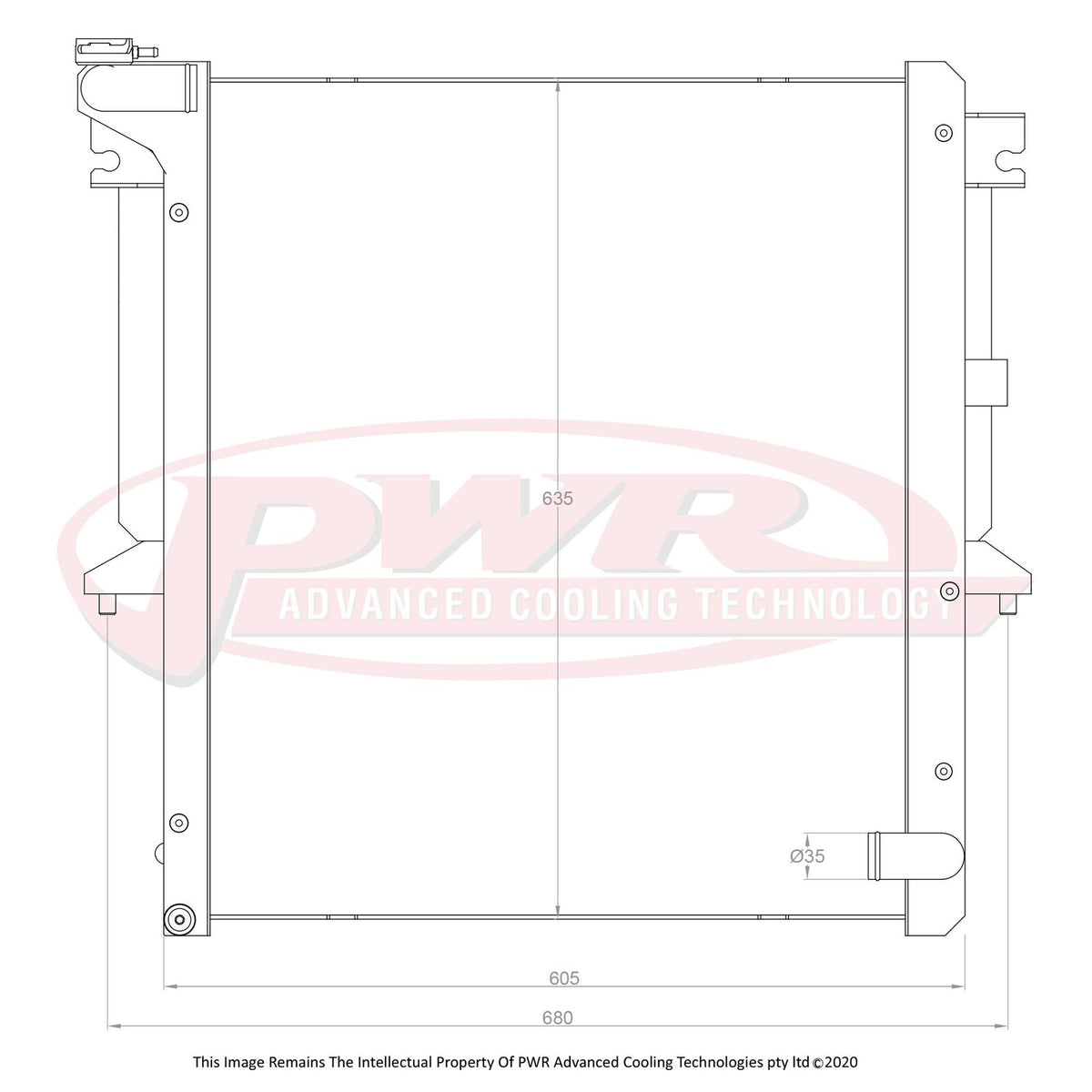 PWR 42mm Closemesh Radiator - 90 Deg Lower Outlet - Mitsubishi Triton ML-MN 2.5L/3.5L 08-15