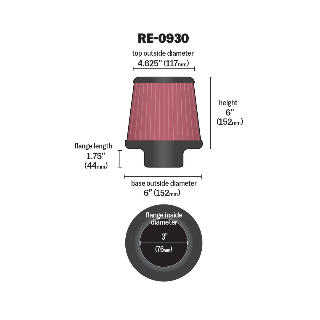 K&N Universal Pod Filter - 3" Inlet - 6" Tall x 6" Base Outside Diameter