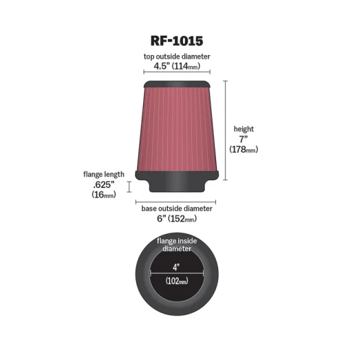 K&N Universal Pod Filter - 4" Inlet - 7" Tall x 6" Base Outside Diameter