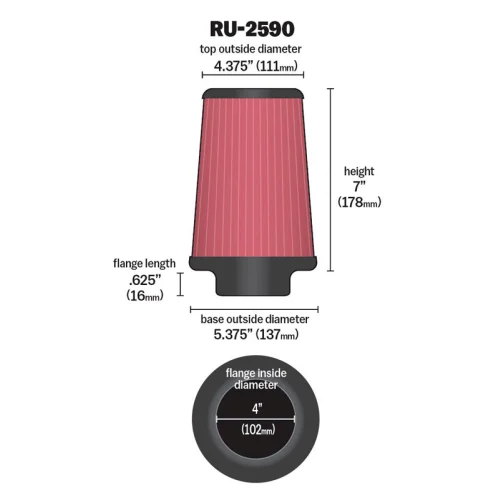 K&N Universal Pod Filter - 4" Inlet - 7" Tall x 5.375" Base Outside Diameter