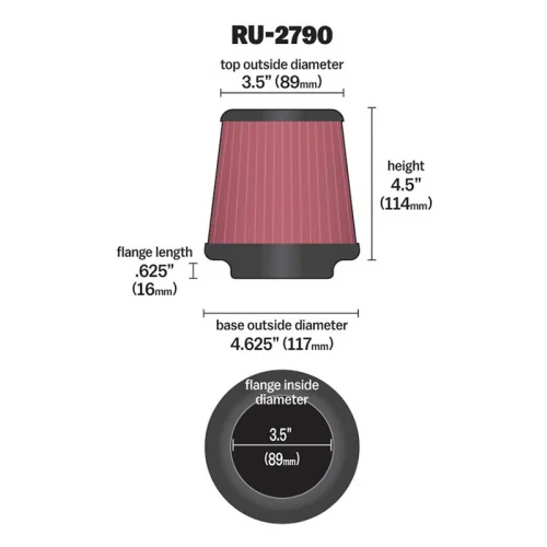 K&N Universal Pod Filter - 3.5" Inlet - 4.5" Tall x 4.625" Base Outside Diameter