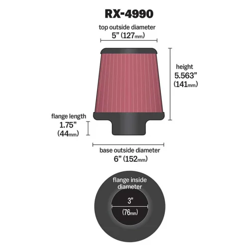 K&N Universal Pod Filter - 3" Inlet - 5.563" Tall x 6" Base Outside Diameter