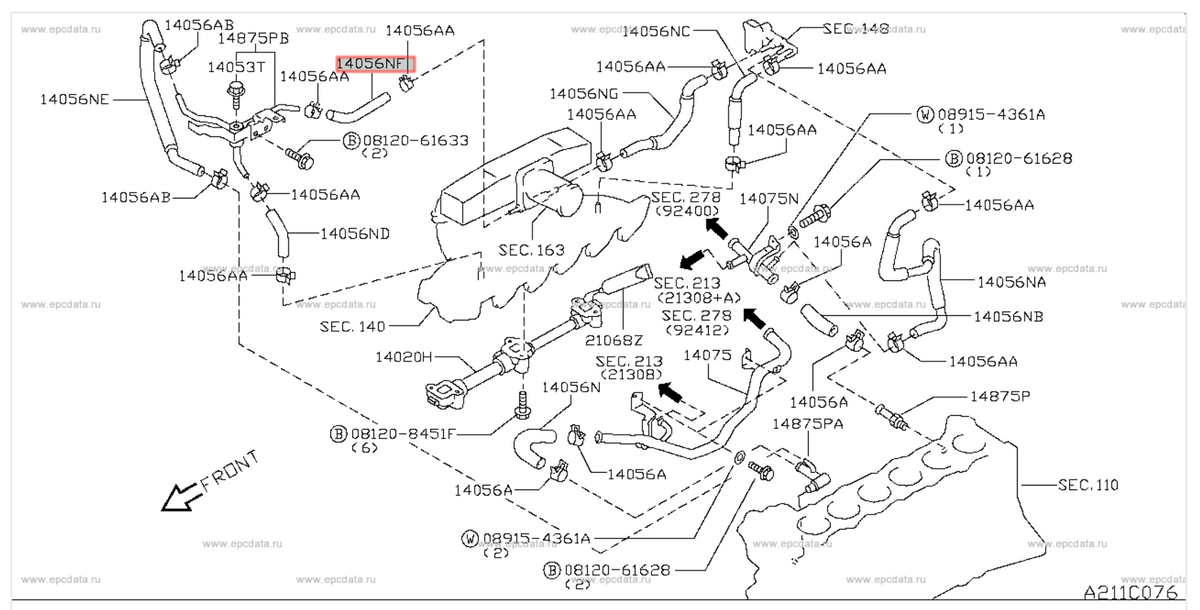 Nissan Genuine Heater Hose - R33/R34/Y60 - 14056NF