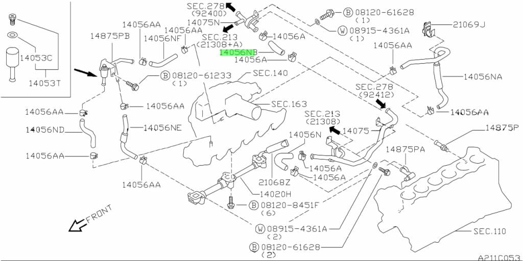 Nissan Genuine Heater Hose - R33/R34 - 14056NB